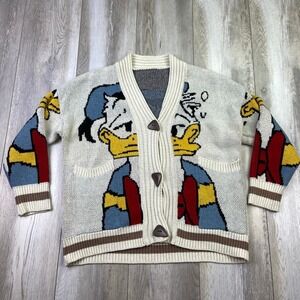 Disney Knitted Cardigan Womens Medium White Donald Duck Loose Pockets Casual